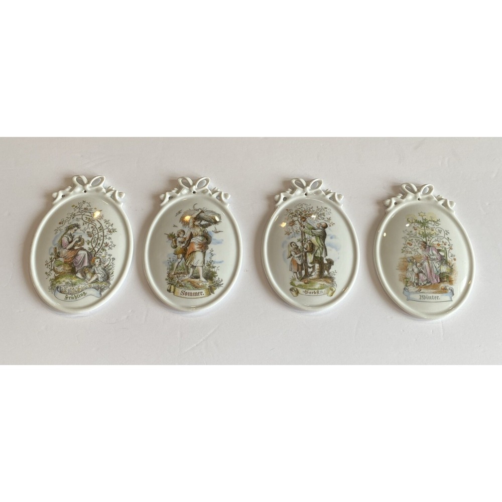 Bavaria Germany Vintage Tettau Atelier Four Season Porcelain Plaques Mint
